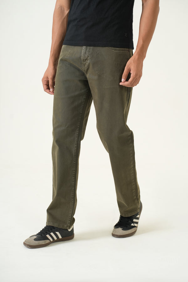 Indigo Affair Olive Green Straight Fit Denim