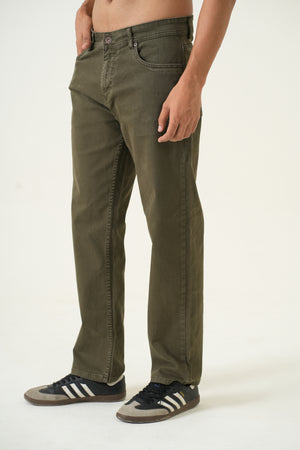 Indigo Affair Olive Green Straight Fit Denim