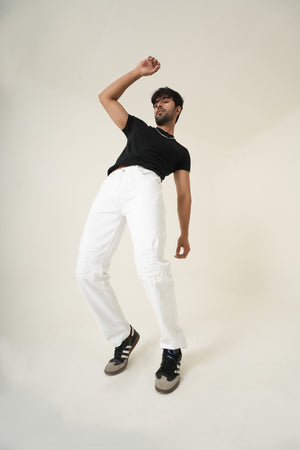 Indigo Affair Super White Ripped Straight Fit Denim