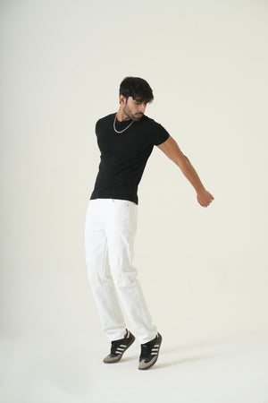 Indigo Affair Super White Ripped Straight Fit Denim