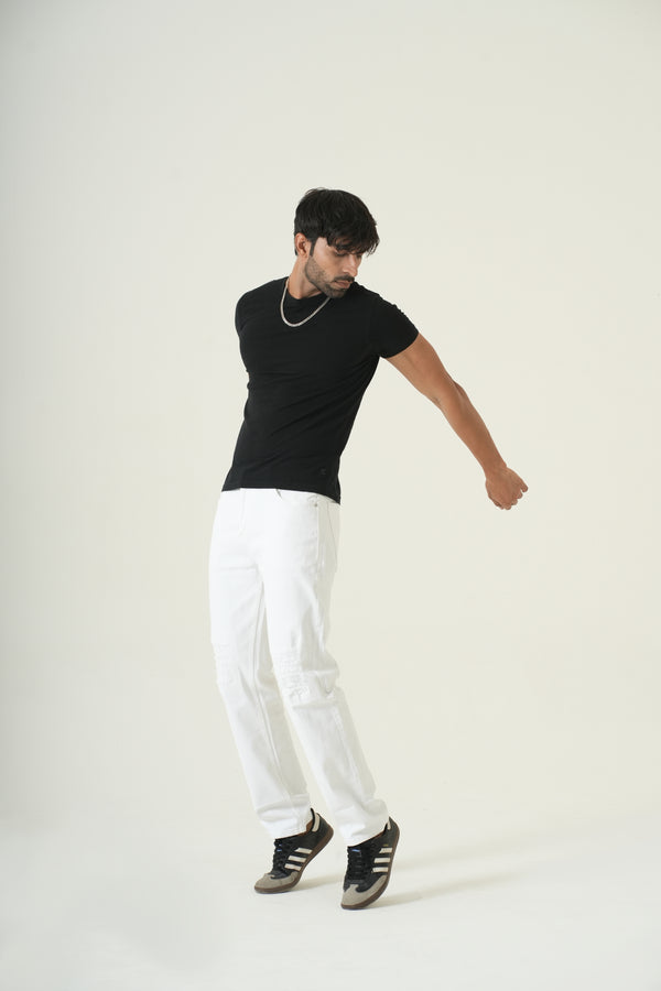 Indigo Affair Super White Ripped Straight Fit Denim