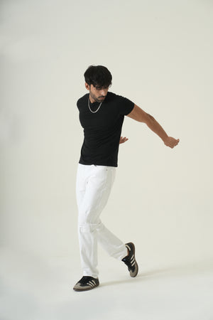 Indigo Affair Super White Ripped Straight Fit Denim