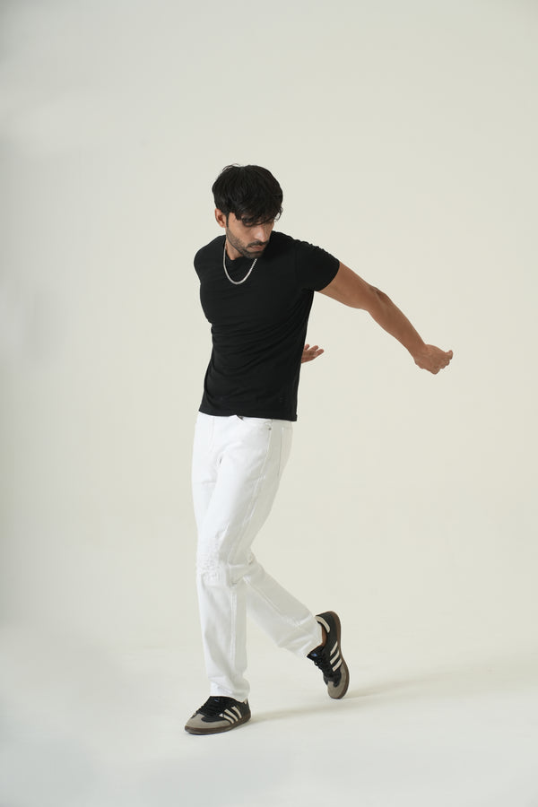 Indigo Affair Super White Ripped Straight Fit Denim