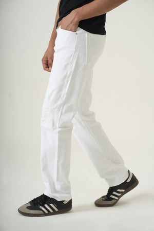 Indigo Affair Super White Ripped Straight Fit Denim