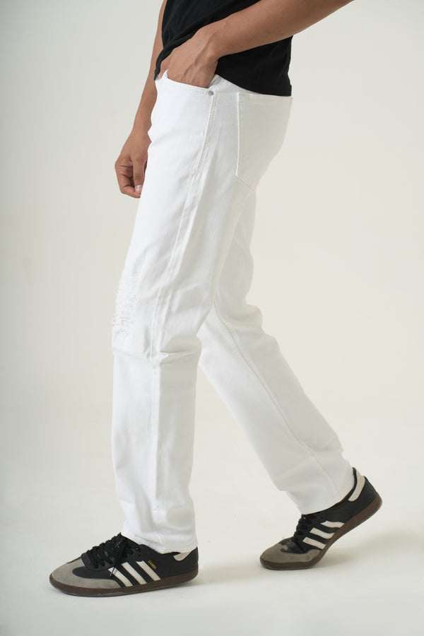 Indigo Affair Super White Ripped Straight Fit Denim