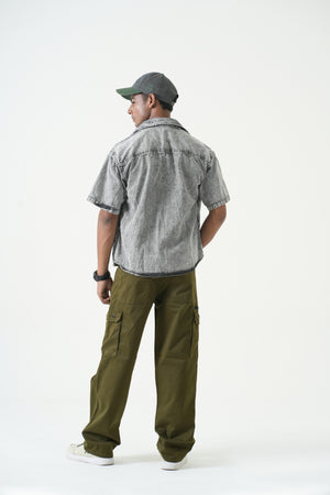Indigo Affair Olive Green Terrain Loose Fit Cargo Denim
