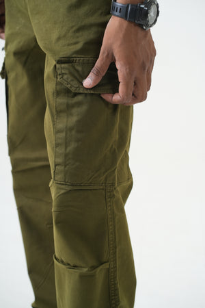 Indigo Affair Olive Green Terrain Loose Fit Cargo Denim