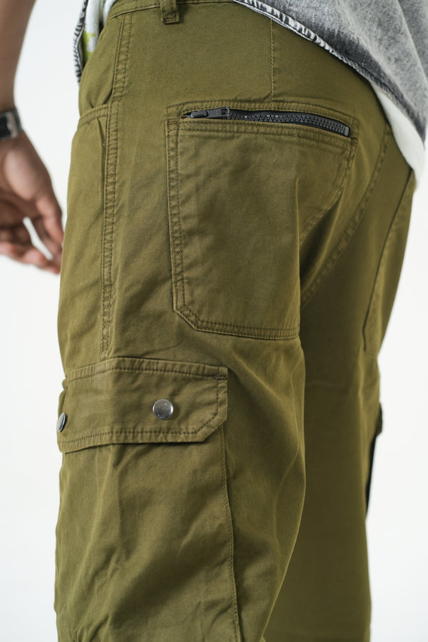 Indigo Affair Olive Green Terrain Loose Fit Cargo Denim