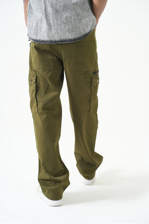 Indigo Affair Olive Green Terrain Loose Fit Cargo Denim