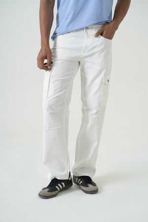 Indigo Affair Whiteout Loose Fit Cargo Denim