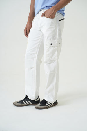 Indigo Affair Whiteout Loose Fit Cargo Denim